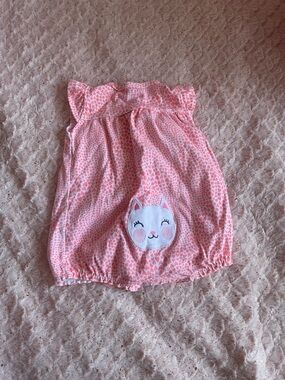 Carter's Pink Heart Print Cat Applique Romper